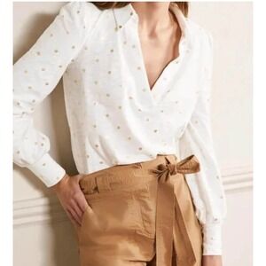 Boden White Blouse with Gold Polka Dots